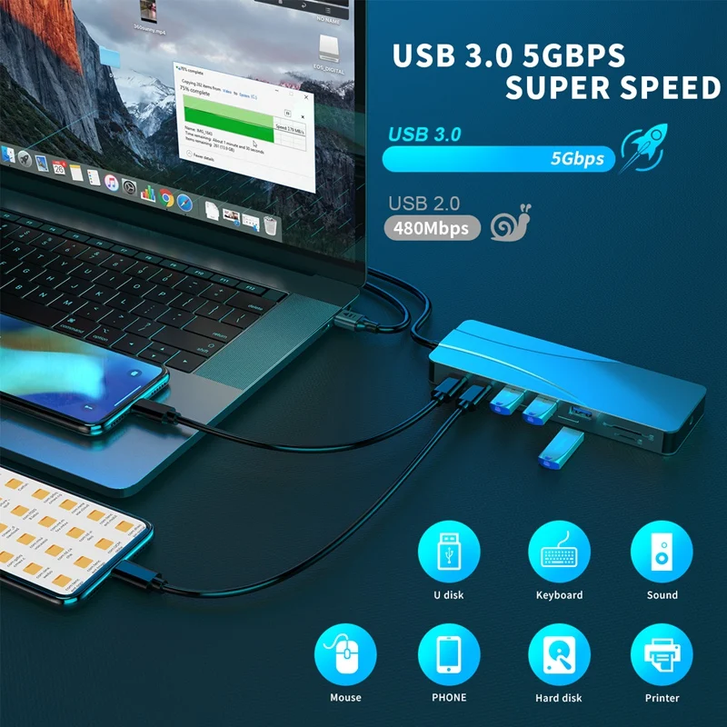 Док-станция для ноутбука Macpro 14 в 1 USB C Ethernet 4K SD/TF | Электроника