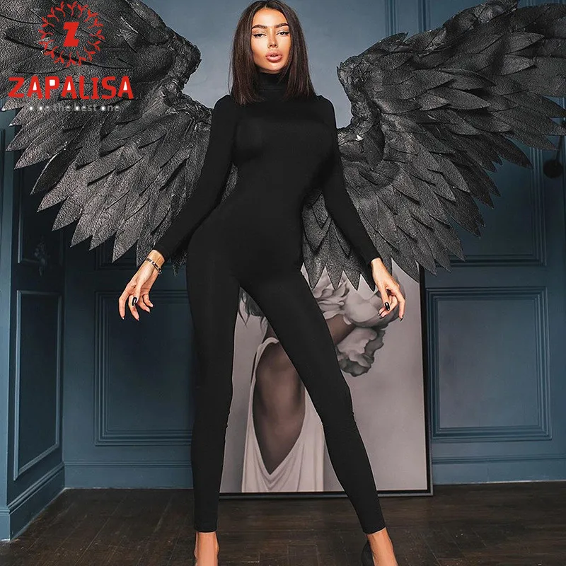 Женский обтягивающий комбинезон Zapalisa однотонный облегающий эластичный с