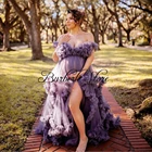 Красивое пушистое платье фиолетового цвета из тюля длинное платье для беременных с открытым спереди сексуальное платье для беременных с V-образным вырезом сетчатые платья для фотосъемки платье для будущей мамы