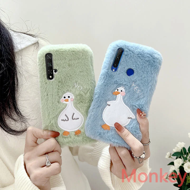 Милый мягкий плюшевый чехол для телефона с изображением мультяшной утки Huawei Y9 Y7 Y6