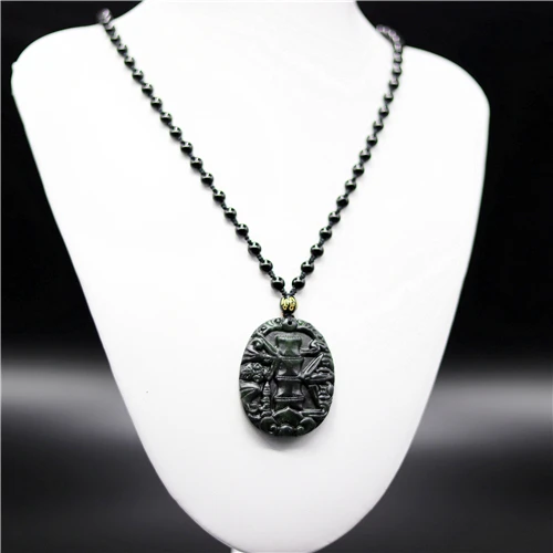 Природный черный зеленый нефрит летучая мышь бамбук ожерелье из бисера