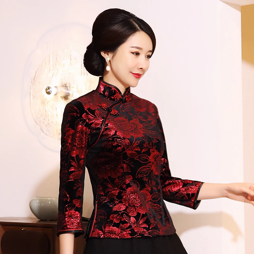 Винтажные топы на пуговицах женская блузка традиционная ретро одежда большие