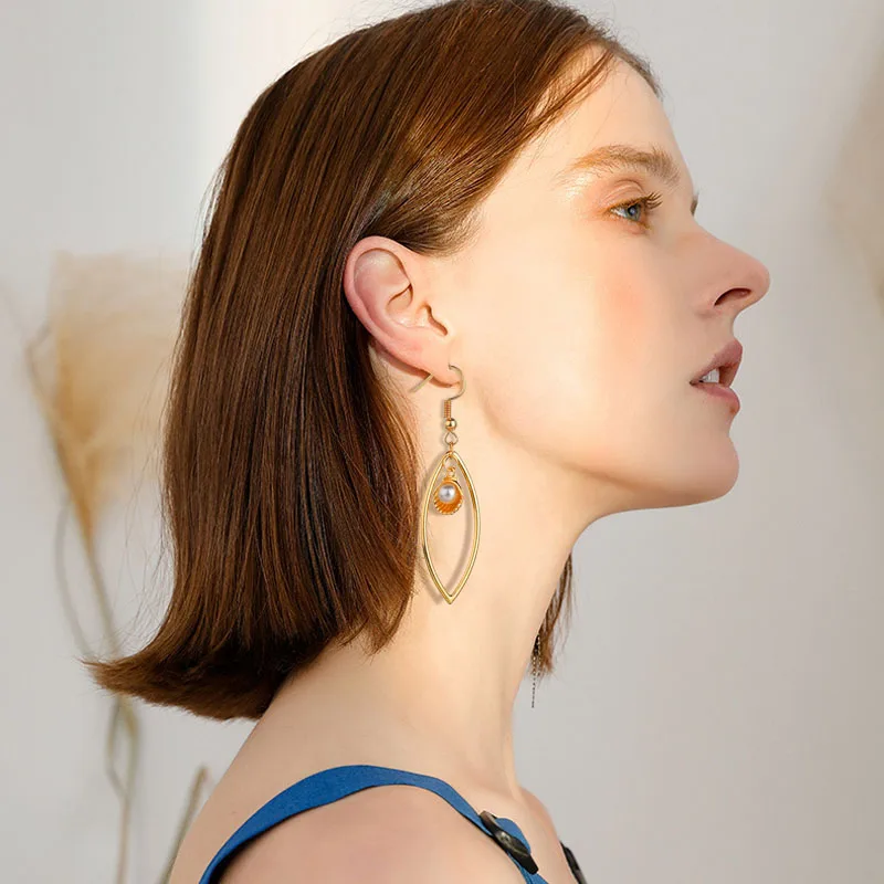 Новые корейские модные длинные большие полые овальные жемчужные Висячие серьги