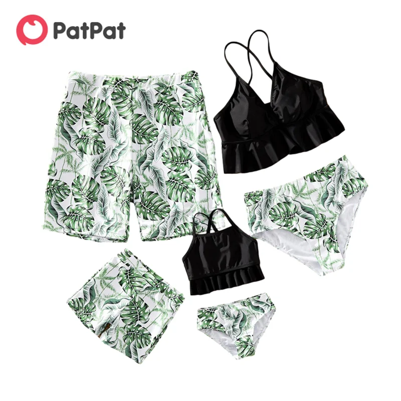 

PatPat 2021 New Summer Green Leaf Family Matching Swimsuits Family Look Sea and Beach Clothing