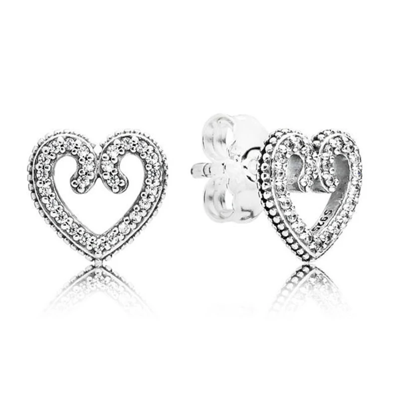 Authentic 925 Sterling Silver Heart Swirls Fashion Stud Earrings For Pandora Women Bead Charm Gift DIY Jewelry | Украшения и