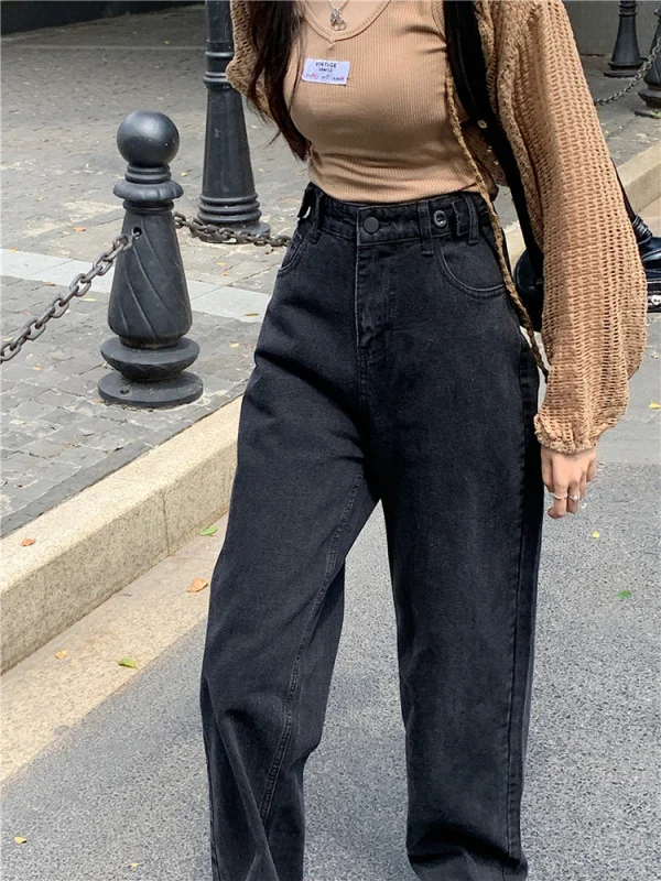 

Black Wide-Leg Jeans Women's High Waist Style Sweet