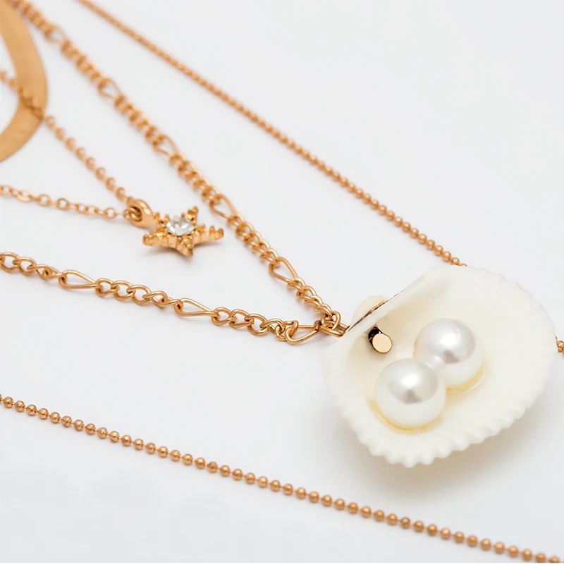 Богемное ожерелье для женщин летнее жемчужное натуральное гребешок сплав