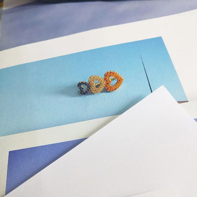 

Color diamond heart ear clip 925 pure silver micro inlaid zircon leisure simple fashion personality high-end women