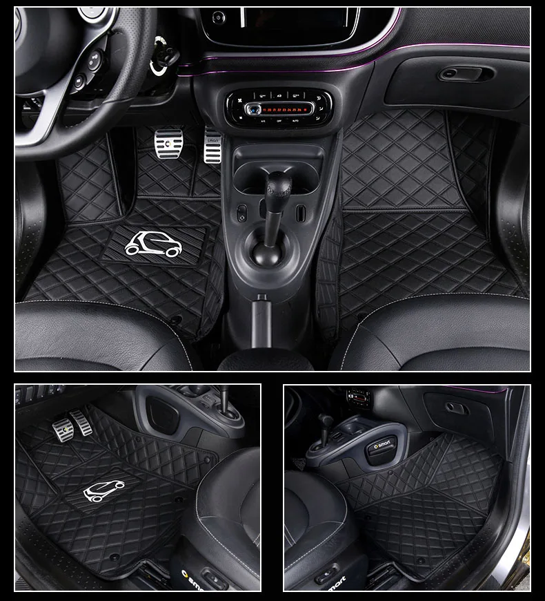 

leather car interior floor mat for smart fortwo 2015 2016 2017 2018 2019 2020 c453 a453 accessories rug 453