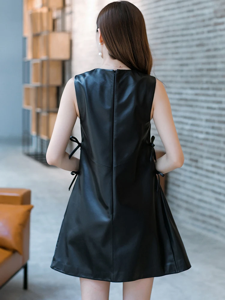 

JCHB 2021 leather new sleeveless genuine dress women's skirt autumn and winter Korean style vest mid-length sheepskin vest