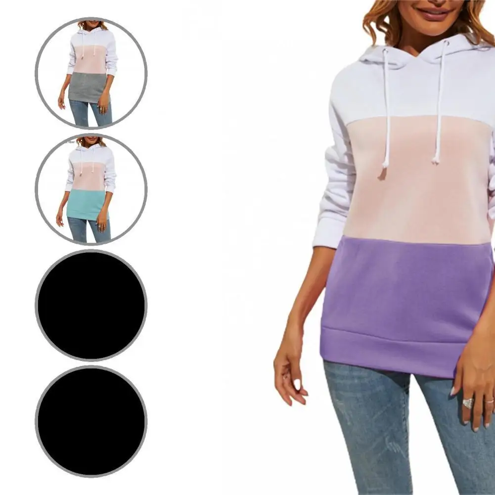 

Winter Women Women Warm Color Contrast Pullover Hoodie 4 Colors Women Hoodie Three-color Stitching for Going Out