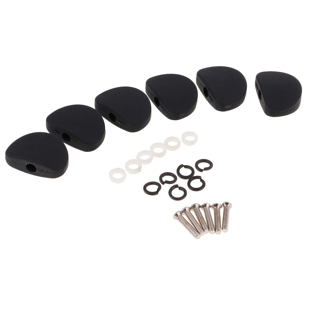 

6 Pieces Folk Electric Guitar Black Machine Heads Tuning Pegs Replacement Buttons Knobs Handle