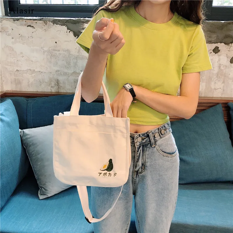 Alasir Fruit Embroidery Ladies Hand Bags Canvas Totes Cross Body Japanese Letter Cute Lady Shoulder Bag | Багаж и сумки