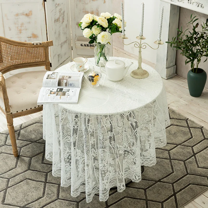 

Retro Round Lace Tablecloth Wedding Decoration Elegant Chic White Crochet Home Party Embroidered Dining Coffee Table Cover 150cm