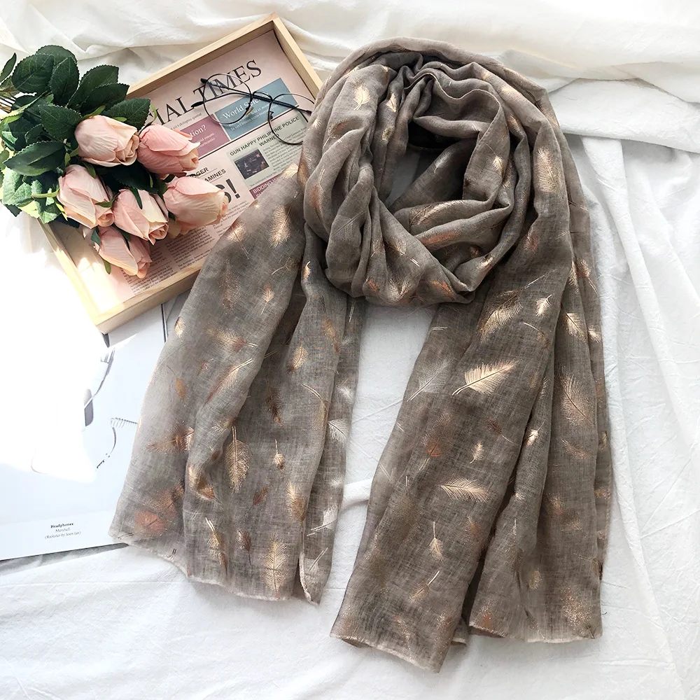 

2020 новый модный элегантный благородный Бронзовый перьевой Универсальный шарф для женщин