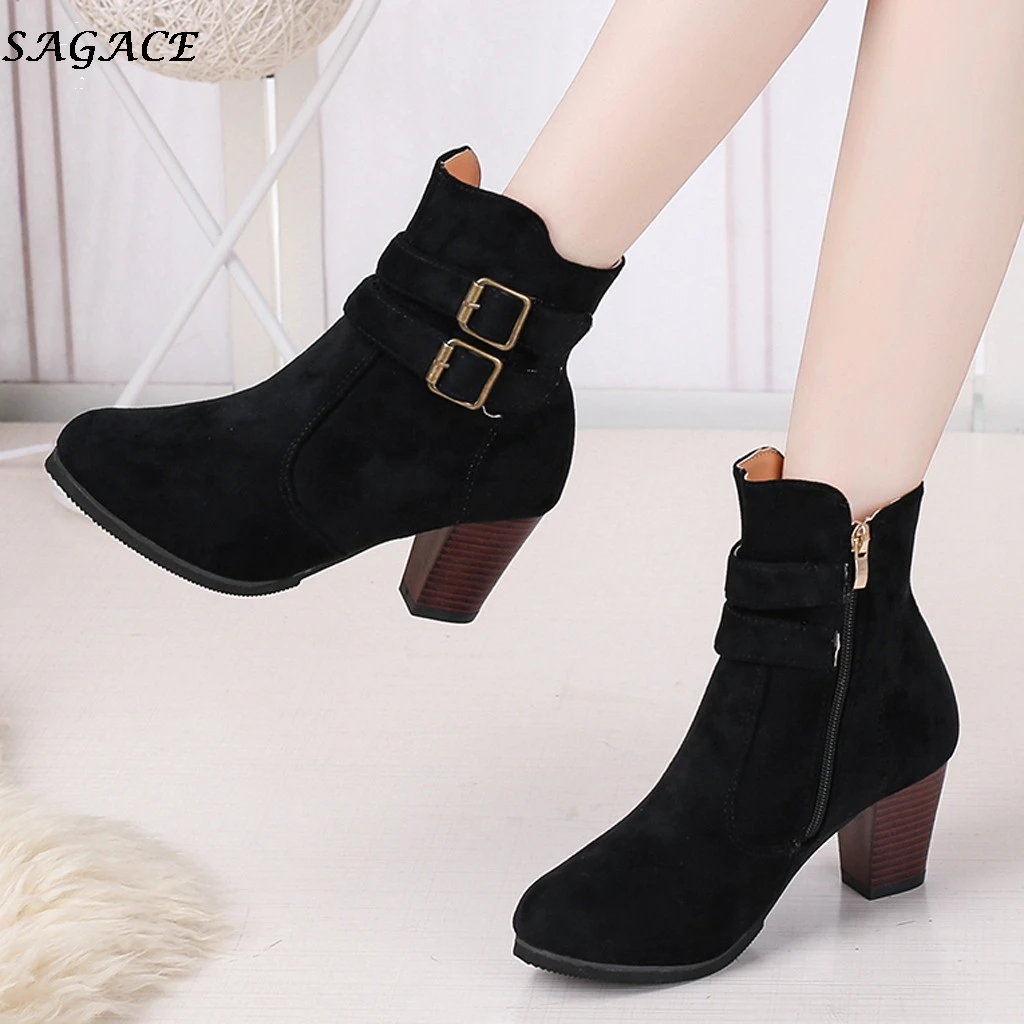 SAGACE короткие Женские ботильоны Модная обувь с заостренным носком на высоком