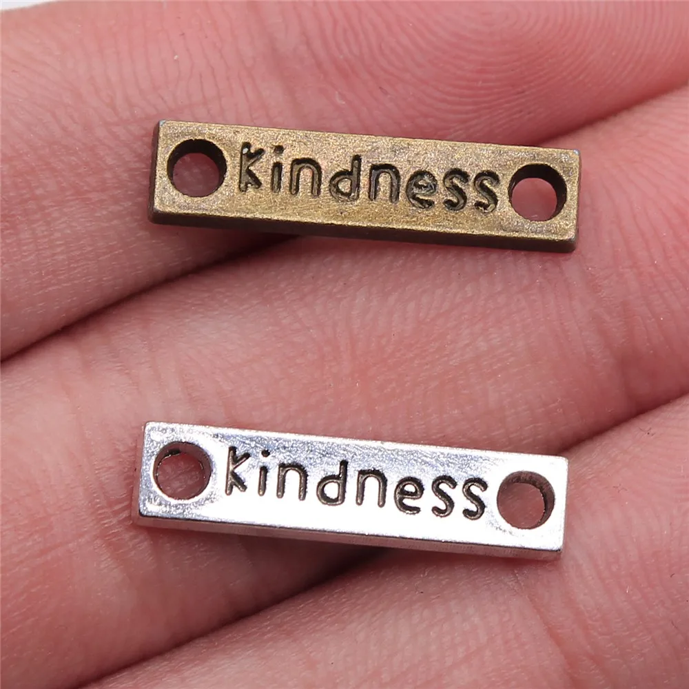 

WYSIWYG 10pcs 23x6mm 2 Colors Antique Silver Color Antique Bronze Color Kindness Charms Connector Jewelry Findings