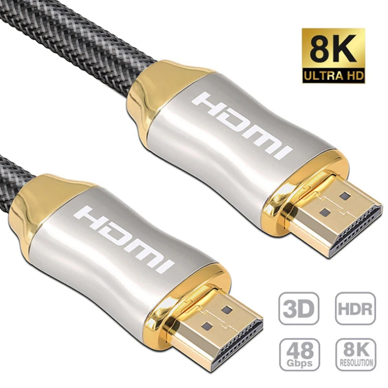 HDMI 2 1 Высокое разрешение 8K 144Hz высокоскоростной позолоченный плетеный кабель UHD
