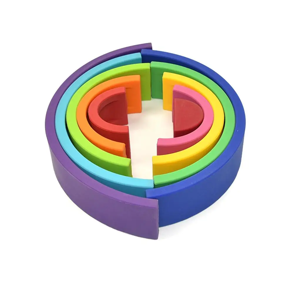 

6/10Pcs Silicone Rainbow Stacker Building Blocks Educational Baby Toys Puzzle Montessori Rainbow Series Stacking Learning Toys