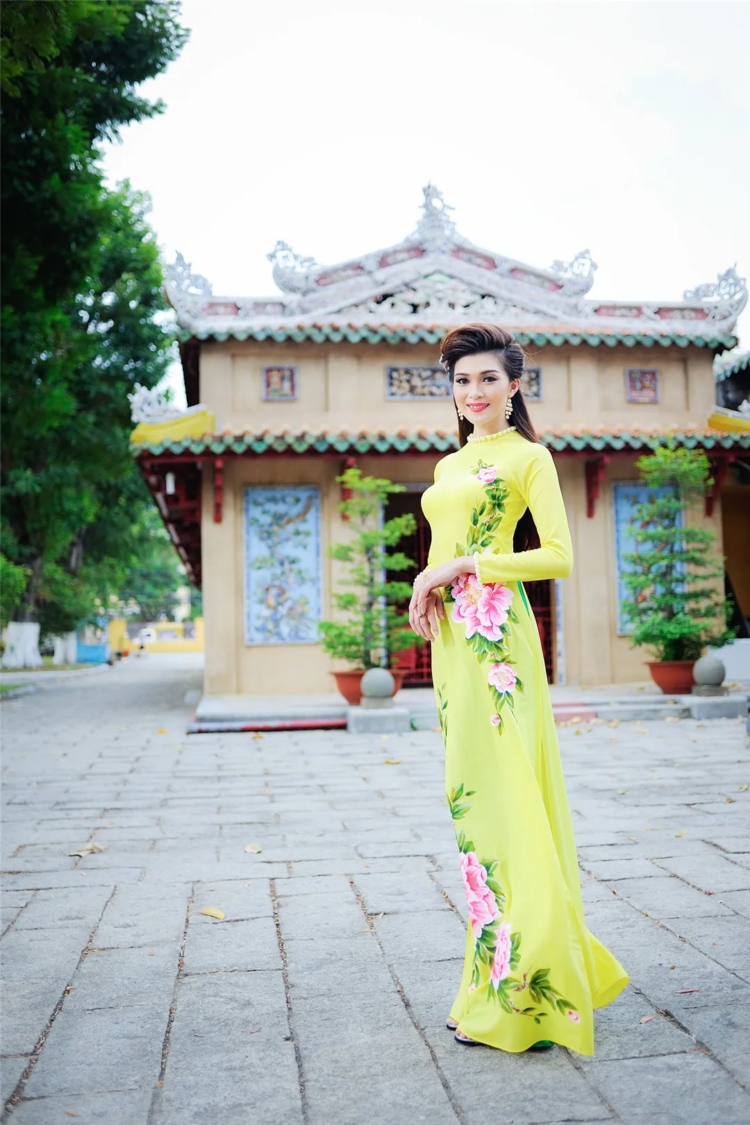 hand-painted peony traditional qipao dress two-piece cheongsam aodai vietnam clothing 2pcs | Тематическая одежда и