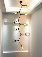 modern long chandelier vertical black gold body big size molecule light suspension stair bedroom glass bubble chandelier