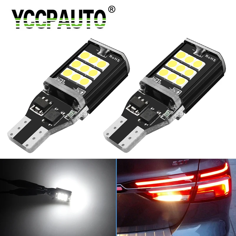 YCCPAUTO 2Pcs T15 921 912 W16W LED Canbus Bulbs Car Reversing Lamp No Error 3030 24 SMD Auto Back-up Lights White 1200LM 12V | Автомобили