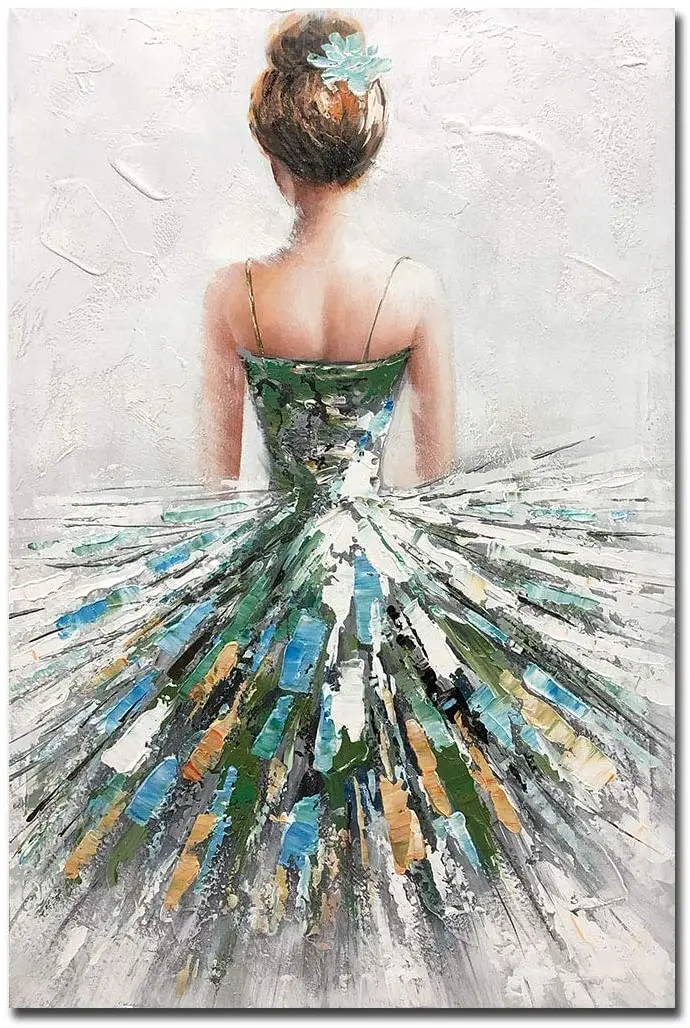 

100% Hand Painted Beautiful Ballerina Girl Oil Paintings Vertical Abstract Figure Canvas Wall Art Artwork No Framed