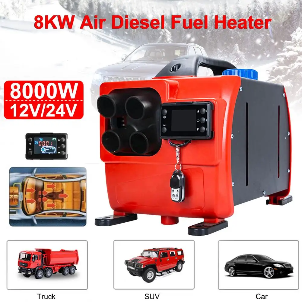 

8KW 12V/24V Diesel Air Heater Set 4 Holes Car Parking Heater All In One With LCD Switch Monitor Display Adjustable Heating Fan