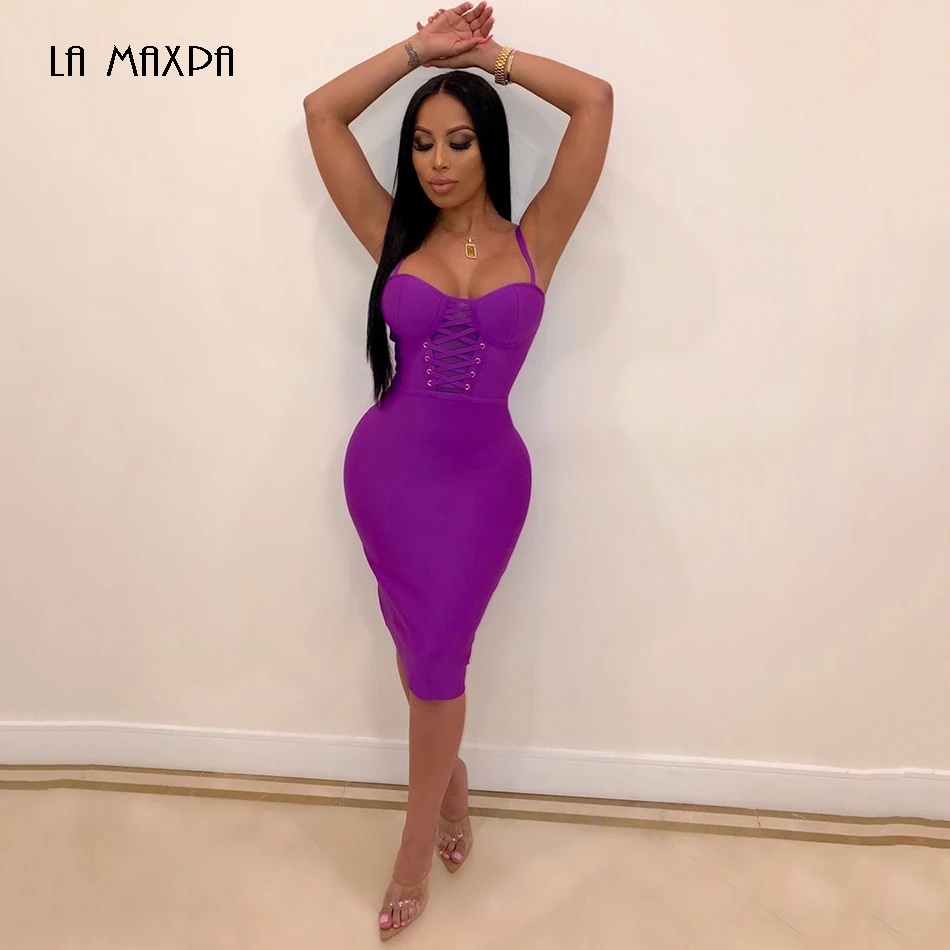 Сексуальное Фиолетовое Женское Бандажное платье на тонких бретельках новинка 2021
