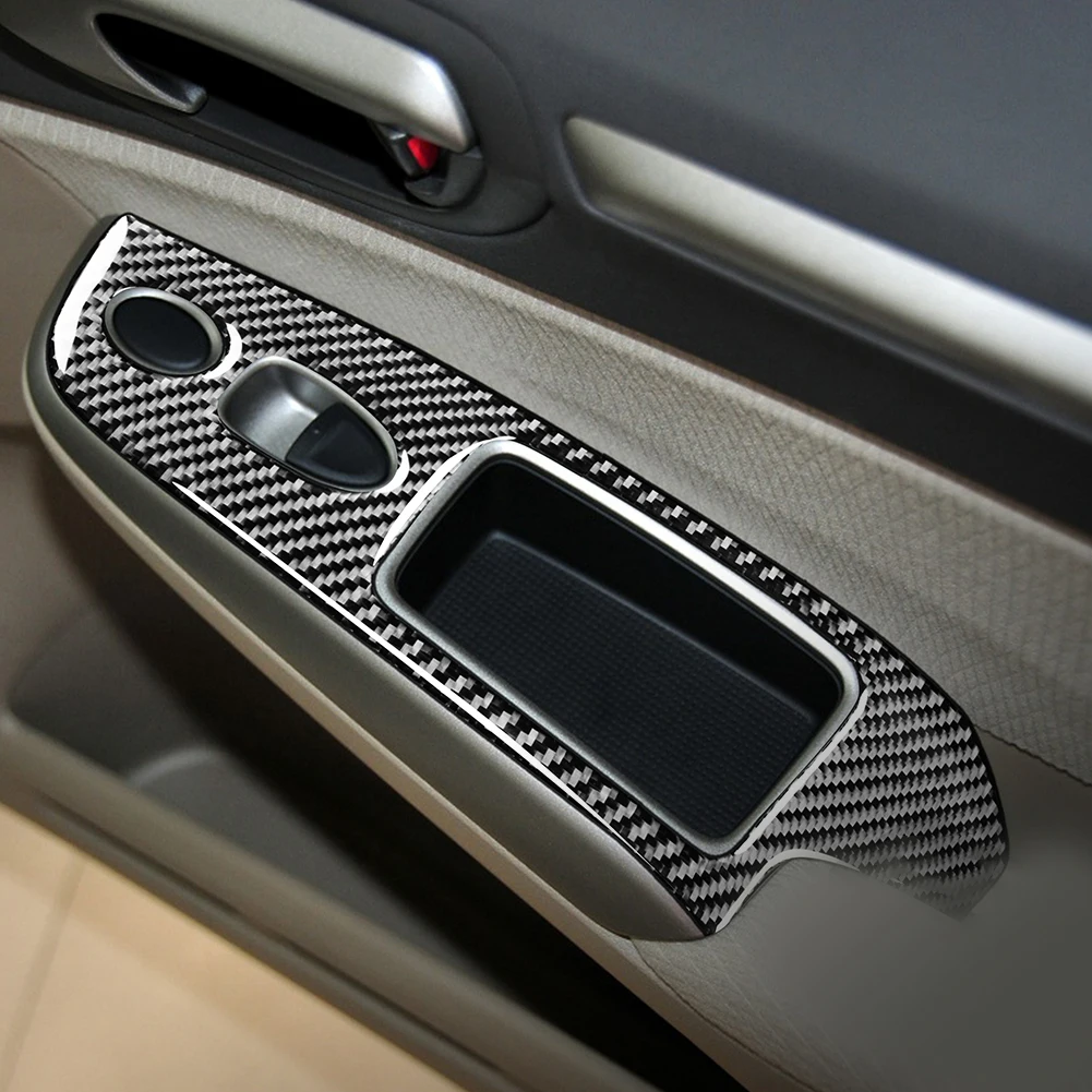 

4pcs Auto Window Lift Switch Panel Trim Cover Decorative Stickers for Honda Civic 8th Gen 2006-2011 Genuine Real Carbon Fiber