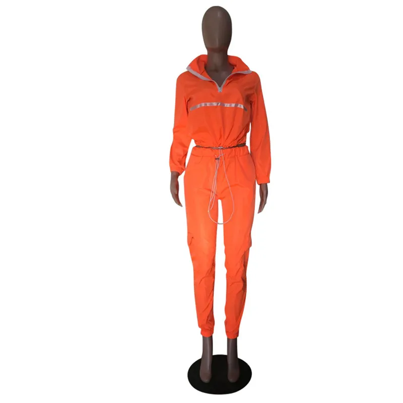 Conjunto deportivo de 2 uds. Para mujer, Tops informales con cremallera, manga larga, cuello vuelto, con cordones y bolsillos, chándal de pantalones largos