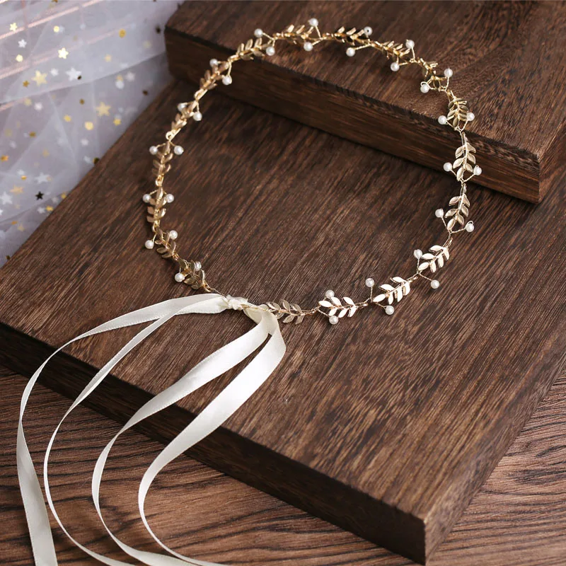 SLBRIDAL золотой цвет сплав листья жемчуг свадебная повязка на голову для волос лоза