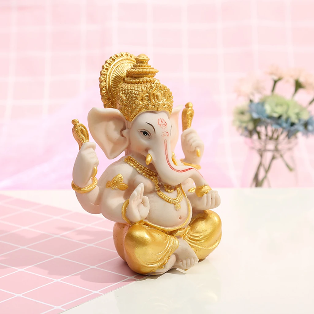 Hand Carved Mini 4&quot Ganesh Hindu Statue Figurine Ganesha Decoration Gold | Дом и сад