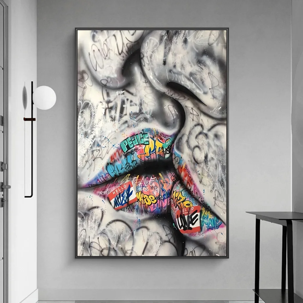 

Lover Kissing Graffiti Art Canvas Paintings On the Wall Art Posters And Prints Abstract Street Art Wall Pictures Home Decor