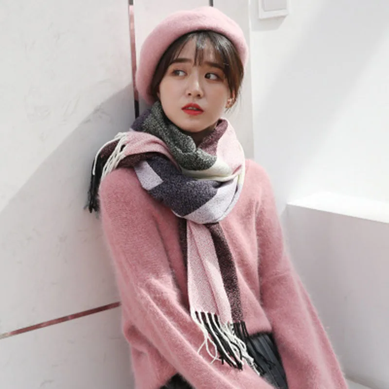 Плед шарф женский зимний 2019 имитация кашемира с кисточками шаль шерстяной