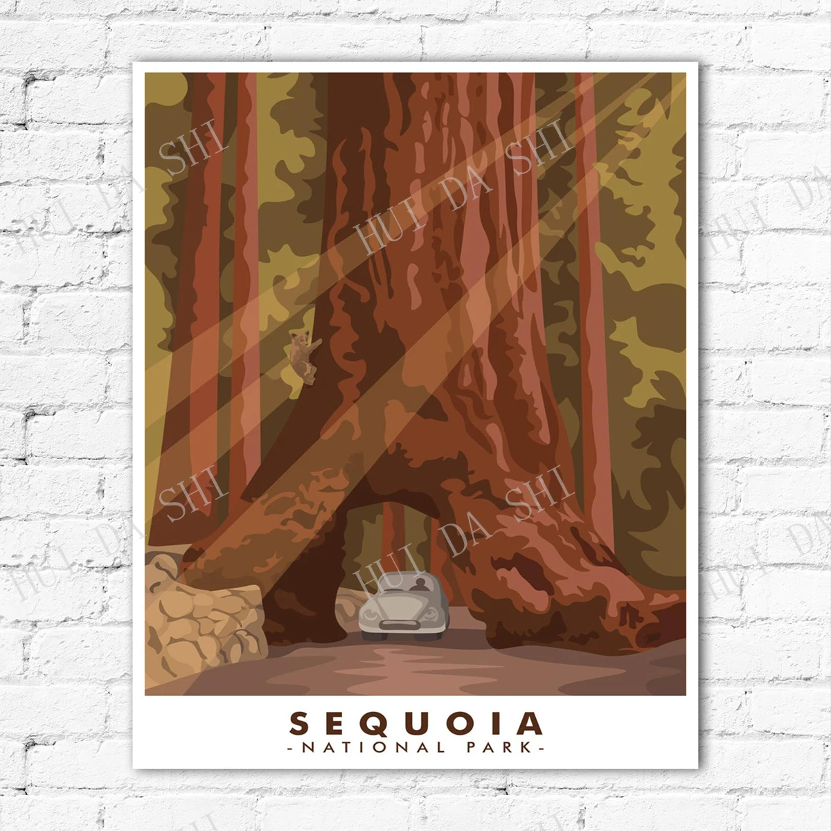 Постер для путешествий в национальном парке Sequoia искусство деревьев - купить по