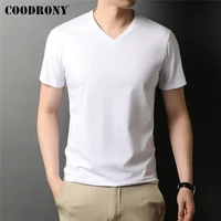 coodrony brand high quality summer cool cotton tee top classic pure color casual v neck short sleeve t shirt men clothing c5201s