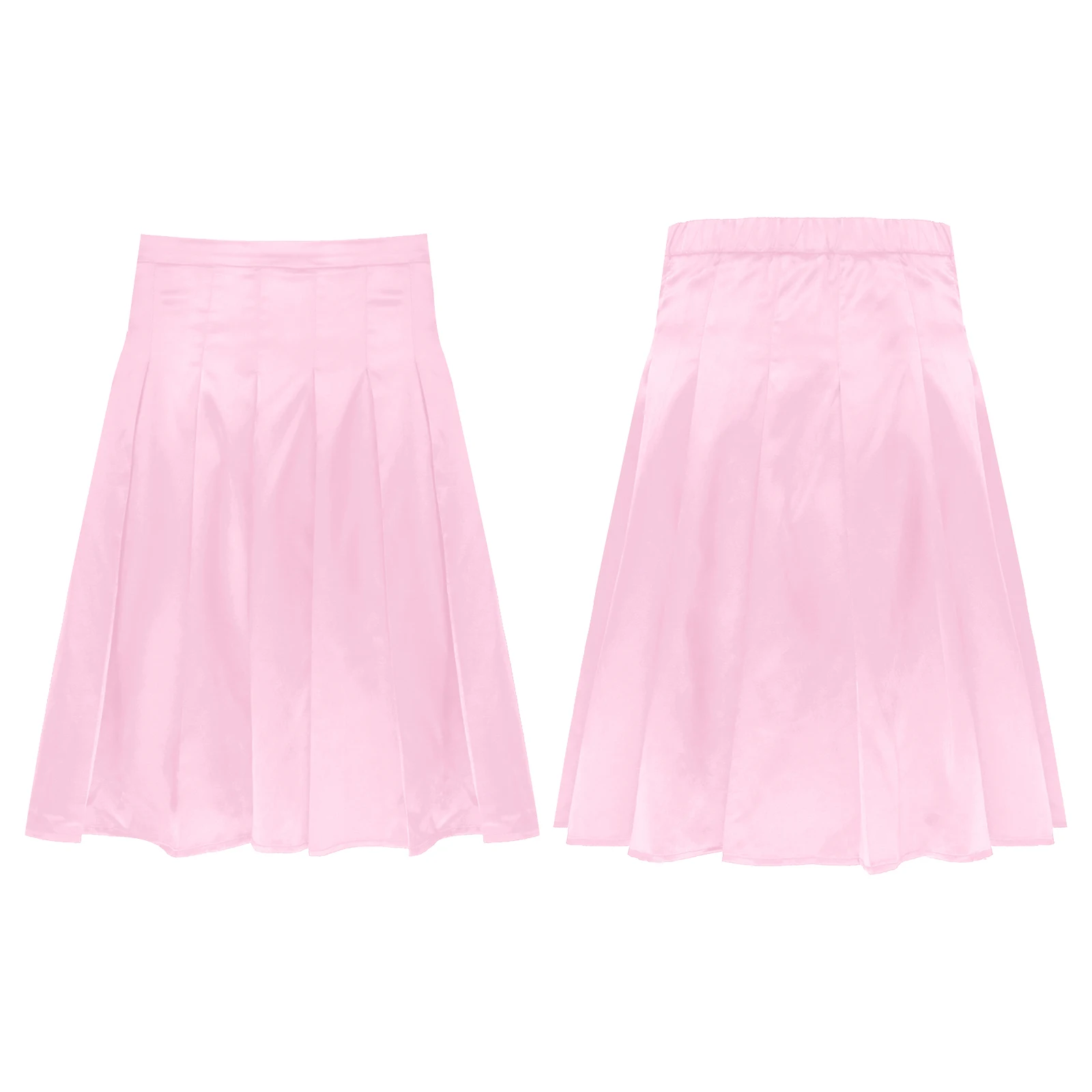 Men Pleated Satin Midi Skirt Loungewear Side Invisible Zipper Back Elastic Waistband Skirts Nightwear Sleep Bottoms
