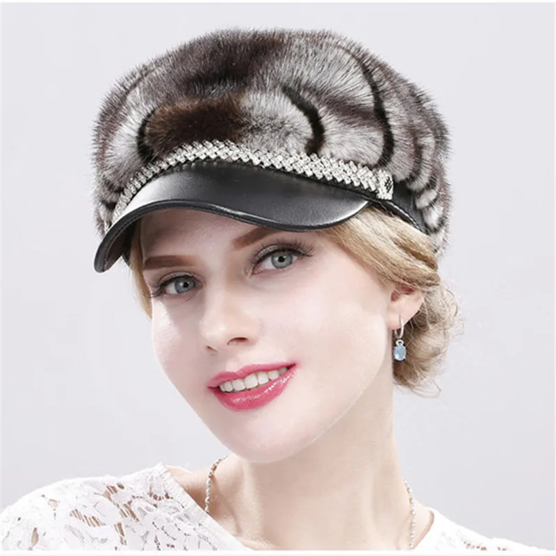 Fashion Real Mink Fur Hats Women Caps Hats Warm Handmade Beanies Woman Real Mink Cap Hat For Girls Winter Hat Women 2022