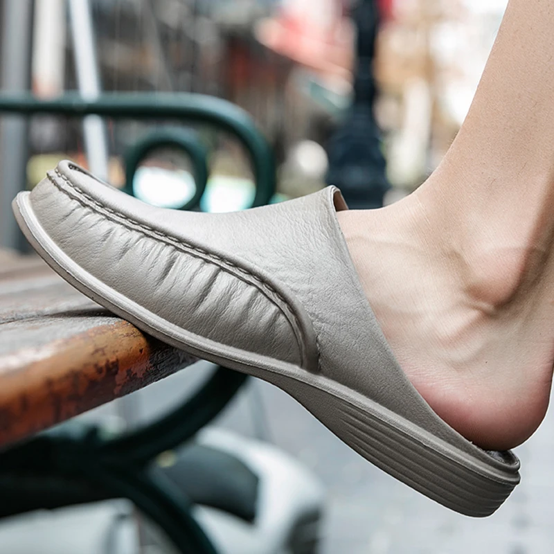 Однотонные кожаные тапочки Damyuan мужские удобные сандалии Мужская Летняя