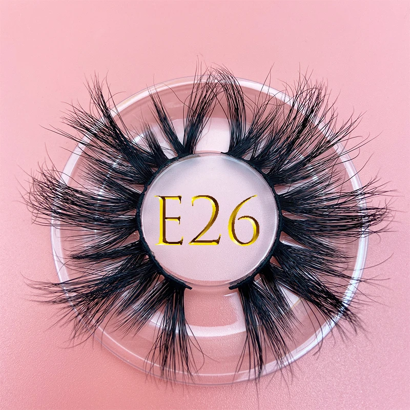 E26 MIKIWI 25MM 3DMink Lashes 100% Handmade Clear Round Case Custom Packaging Resuable 25mm Eyelashes Fluffy Thick False Eyelash