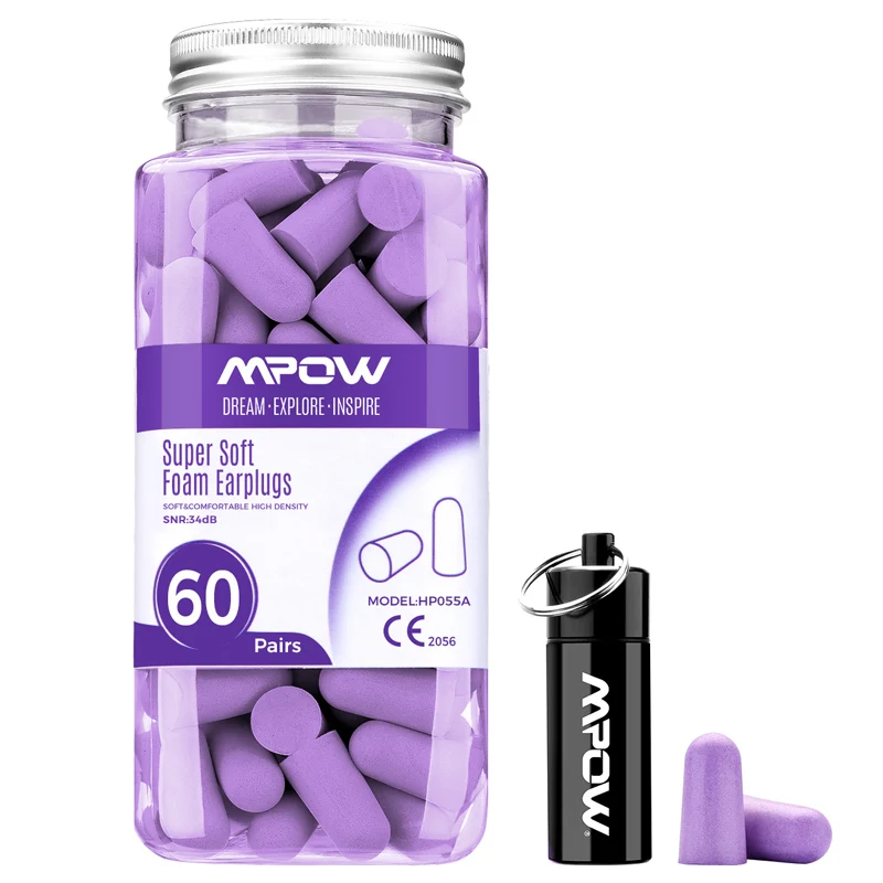 Purple Mpow HP055 60 пар поролоновые беруши шумоизоляция/фильтр для защиты слуха NRR 32 дБ шумоподавление с чехол для переноски для сна - Цвет: Purple