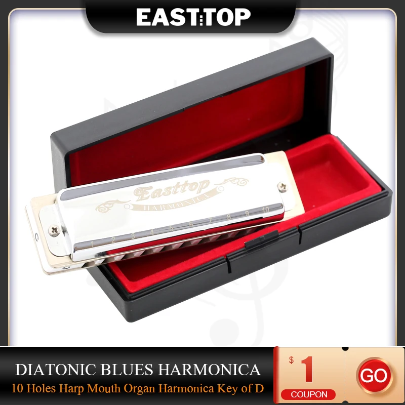 EASTTOP T008 Diatonic Blues Harmonica Key of D 10 Holes Harp Mouth Organ for Adults Professionals and Students |