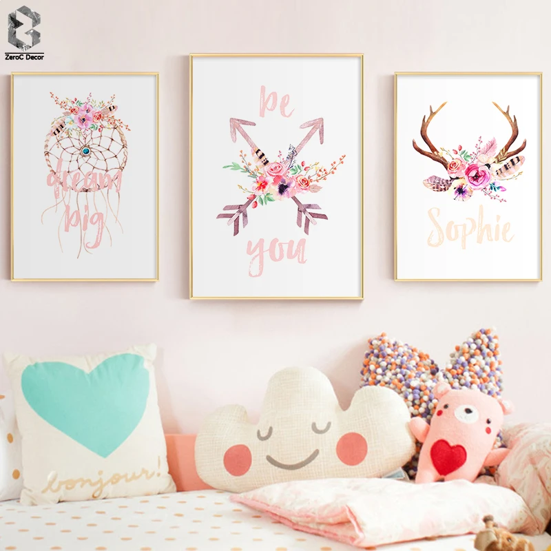 

Tribe Woodland Canvas Art Poster Dream Big Flower Nursery Print Painting Decorative Picture Nordic Kids Bedroom Decor