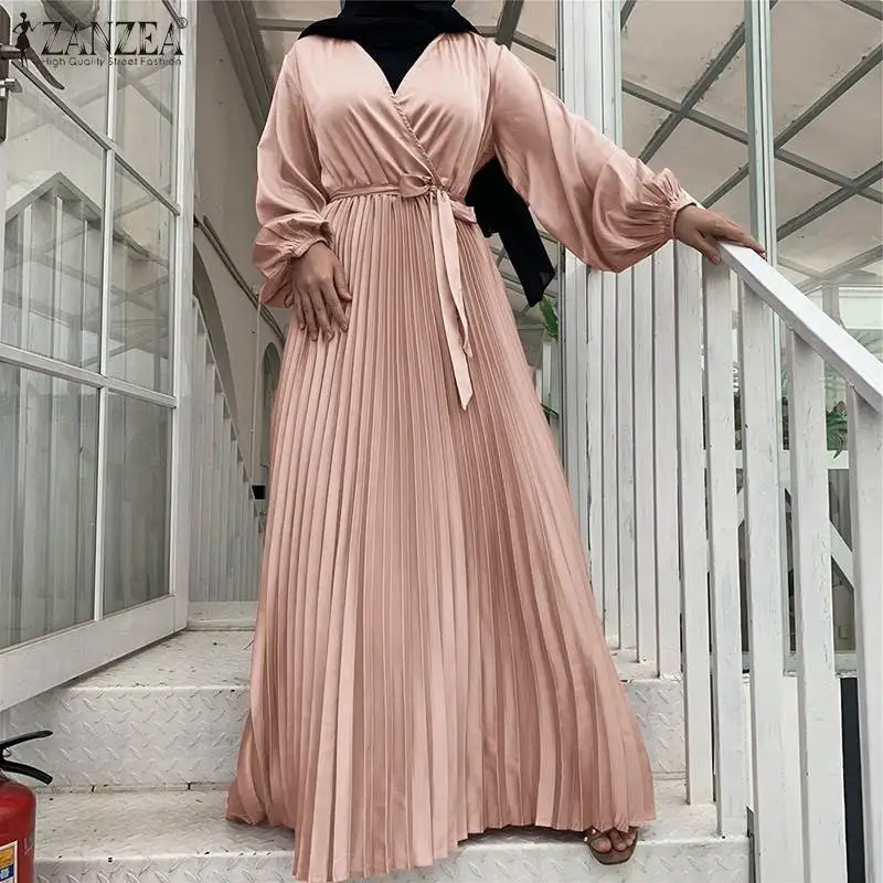 

Платье ZANZEA женское атласное с длинным рукавом, модный элегантный длинный сарафан в мусульманском стиле, одежда для клуба, хиджаб