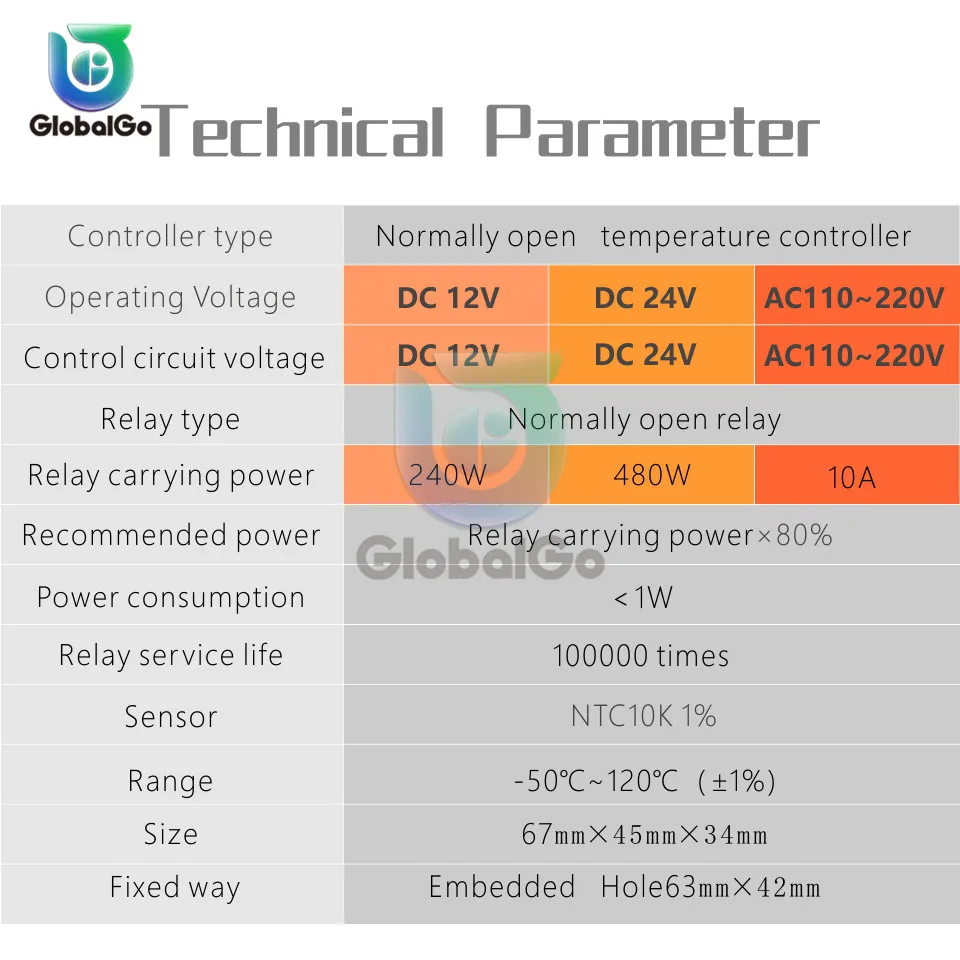 Нормально открытое реле 10 А 20 температурный контроллер с сигнализацией зуммера 12