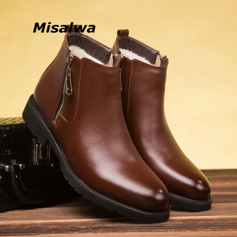 Misalwa зимние ботинки для мужчин челси с острым носком на молнии деловые мужские