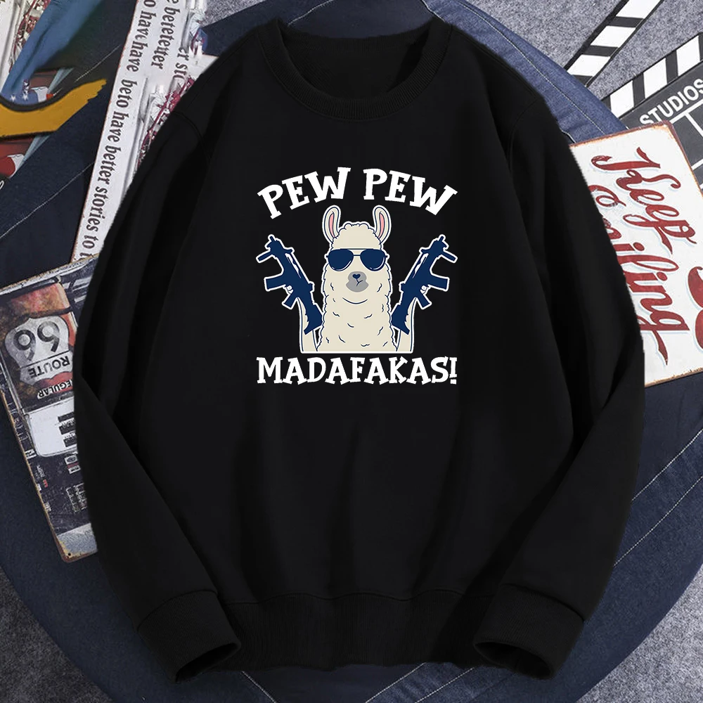 

Свитшот Pew Madafakas Alpaca мужской, смешной мультяшный Повседневный осенний худи с круглым вырезом, хлопковая уличная одежда в стиле Харадзюку с д...