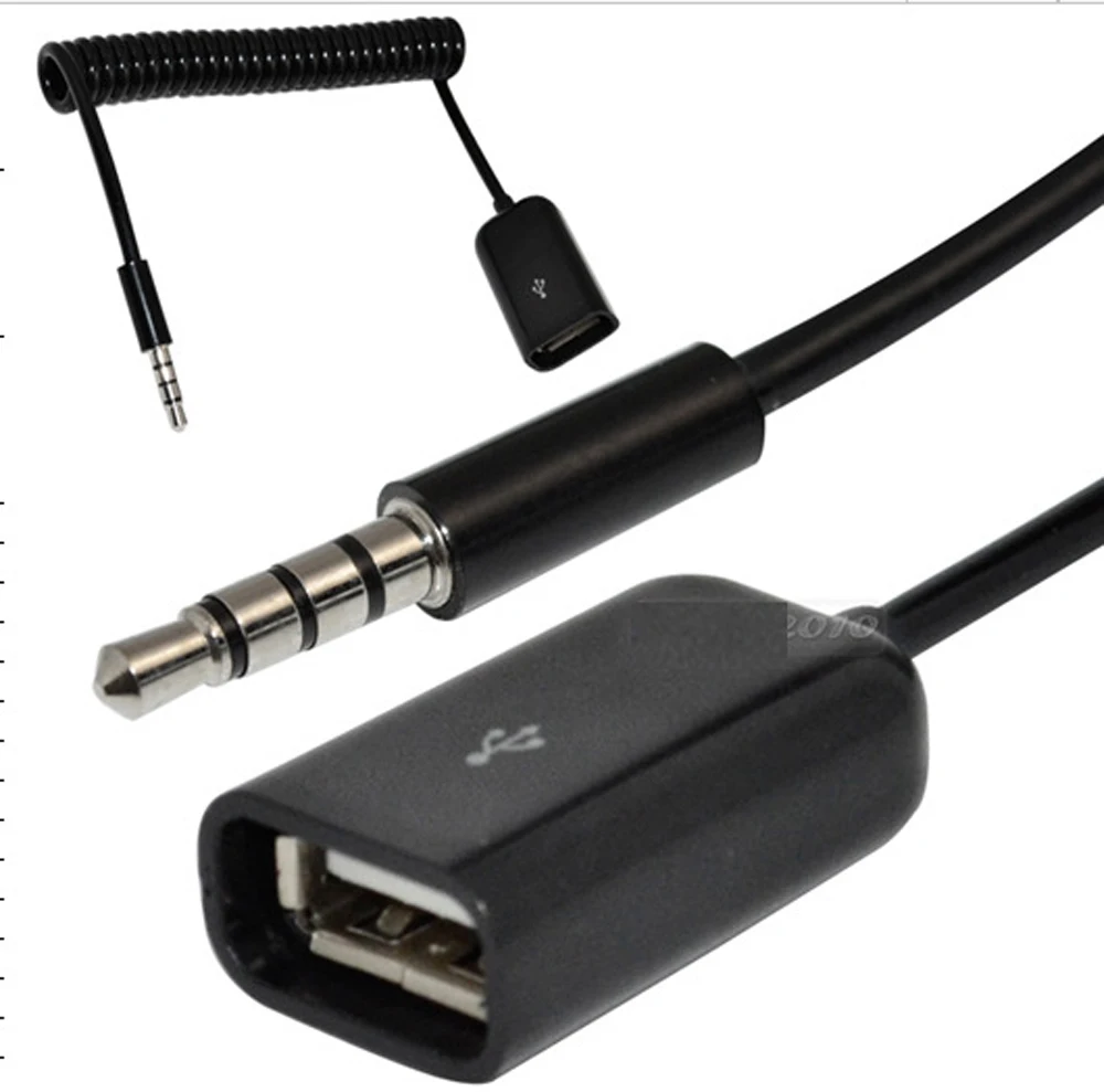 3Ft Spiral Coiled USB A Female to ST 3.5 plug Cable