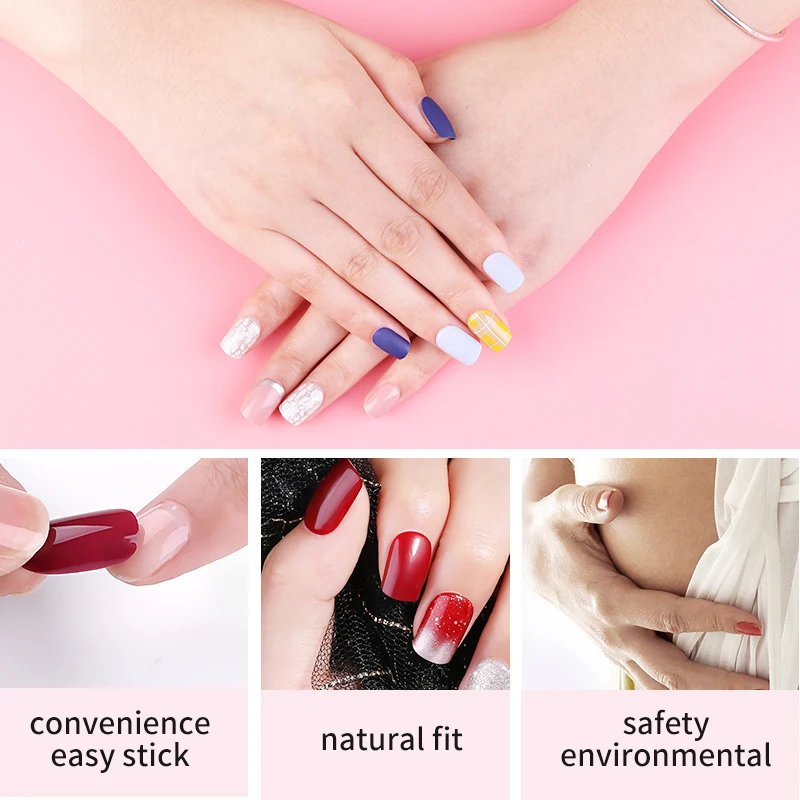 

Artificial False Nail Tips Full Short False Nail Tips Stick Manicure Fake Art Press on Nails Decorations with Glue Designs Set